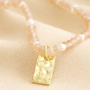 Necklaces | Talisman Moon Charm Pink and Pearl Beaded Necklace in Gold – Womens Jewellery Necklaces