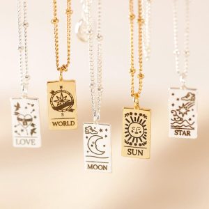 Necklaces | Tiny Hammered Tarot Card Pendant Necklace – Womens Jewellery Necklaces