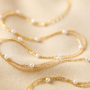 Necklaces | Tiny Seed Pearl Layered Chain Necklace in Gold – Womens Jewellery Necklaces