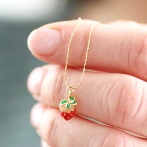 Necklaces | Tiny Strawberry Charm Necklace in Gold – Womens Jewellery Necklaces