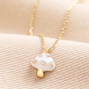 Necklaces | White Enamel Mushroom Pendant Necklace in Gold – Womens Jewellery Necklaces