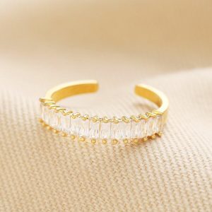 Rings | Adjustable Clear Baguette Crystal Band Ring in Gold – Womens Jewellery Rings