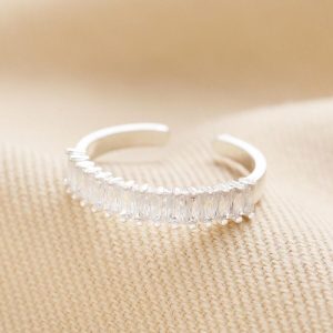 Rings | Adjustable Clear Baguette Crystal Band Ring in Silver – Womens Jewellery Rings