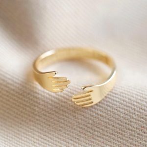 Rings | Adjustable Gold Hug Hands Ring – Womens Jewellery Rings