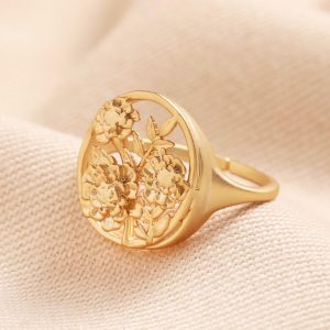 Rings | Adjustable Matte Floral Signet Ring in Gold – Womens Jewellery Rings