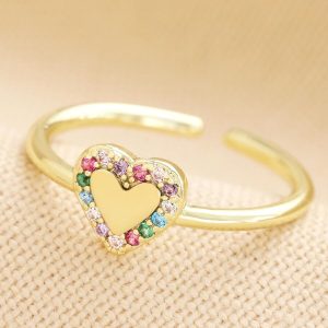 Rings | Adjustable Rainbow Crystal Heart Ring in Gold – Womens Jewellery Rings