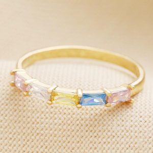 Rings | Colourful Baguette Crystal Band Ring in Gold – Womens Jewellery Rings