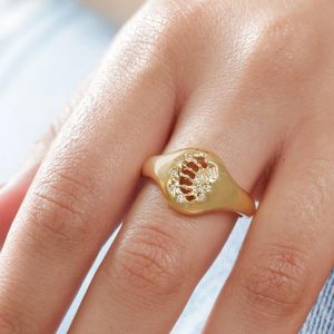 Rings | Crystal Sun and Moon Signet Ring in Gold – Womens Jewellery Rings