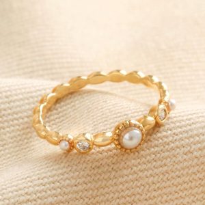 Rings | Dainty Pearl and Crystal Ring in Gold – Womens Jewellery Rings