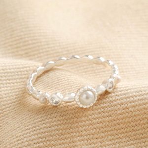 Rings | Dainty Pearl and Crystal Ring in Silver – Womens Jewellery Rings