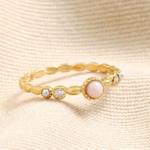 Rings | Dainty Rose Quartz and Crystal Ring in Gold – Womens Jewellery Rings