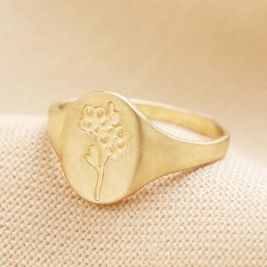 Rings | Debossed Forget Me Not Signet Ring in Gold – Womens Jewellery Rings