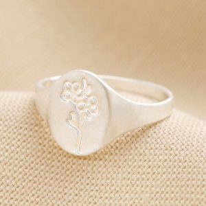 Rings | Debossed Forget Me Not Signet Ring in Silver – Womens Jewellery Rings