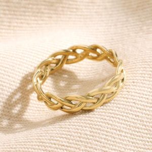 Rings | Gold Stainless Steel Braided Band Ring – Womens Jewellery Rings