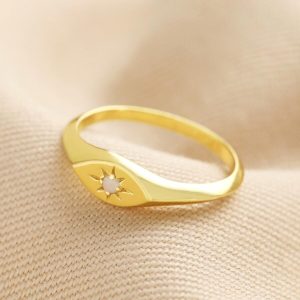 Rings | Gold Sterling Silver Crystal Star Signet Ring – Womens Jewellery Rings