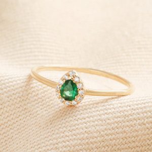 Rings | Gold Sterling Silver Green Teardrop Crystal Ring – Womens Jewellery Rings