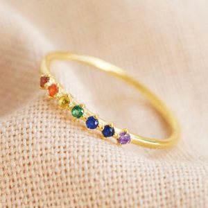 Rings | Gold Sterling Silver Rainbow Crystal Band Ring – Womens Jewellery Rings