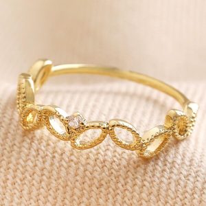 Rings | Leaf and Crystal Ring in Gold – Womens Jewellery Rings