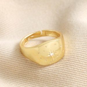 Rings | My Doris Adjustable Crystal Star Signet Ring in Gold – Womens Jewellery Rings