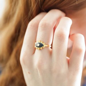 Rings | My Doris Navy Blue Enamel Eye Adjustable Ring in Gold – Womens Jewellery Rings