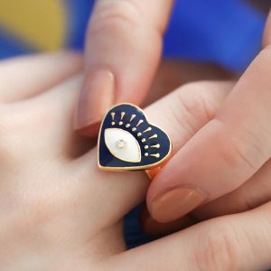 Rings | My Doris Navy Blue Eye Heart Enamel Ring in Gold – Womens Jewellery Rings