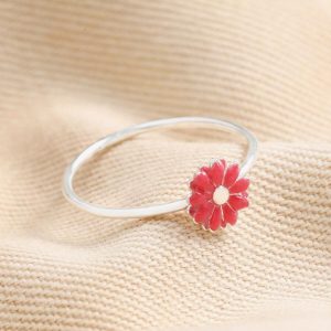 Rings | Pink Enamel Daisy Ring in Silver – Womens Jewellery Rings