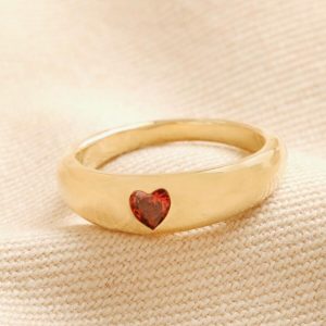 Rings | Red Crystal Heart Wide Band Ring in Gold – Womens Jewellery Rings