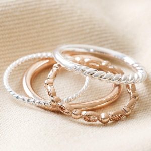 Rings | Set of 4 Silver and Rose Gold Stacking Rings – Womens Jewellery Rings