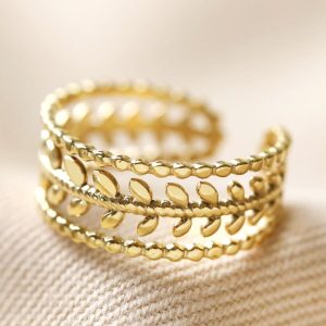 Rings | Stainless Steel Grecian Leaf Ring in Gold – Womens Jewellery Rings