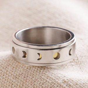 Rings | Stainless Steel Moon Phase Spinning Band Ring – Womens Jewellery Rings