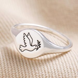 Rings | Sterling Silver Dove Debossed Signet Ring – Womens Jewellery Rings