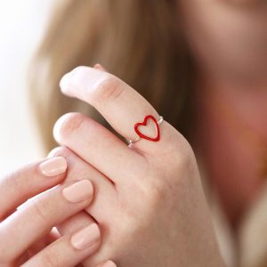 Rings | Sterling Silver Red Enamel Heart Outline Ring – Womens Jewellery Rings