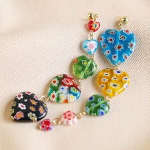 Earrings | Asymmetrical Millefiori Heart Bead Drop Earrings – Womens Earrings Earrings