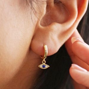 Earrings | Crystal Eye Huggie Hoop Earrings in Gold – Womens Earrings Earrings