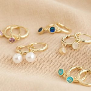 Earrings | Gold Birthstone Charm Huggie Hoop Earrings – Womens Earrings Earrings