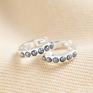 Earrings | Grey Pearl Huggie Hoop Earrings in Silver – Womens Earrings Earrings