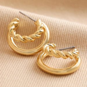 Earrings | Illusion Rope and Polished Hoop Earrings in Gold – Womens Earrings Earrings