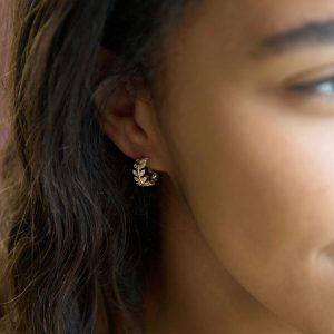 Earrings | Mini Crystal Fern Hoop Earrings in Gold – Womens Earrings Earrings