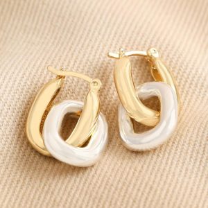 Earrings | Mixed Metal Oval Link Huggie Hoop Earrings in Gold – Womens Earrings Earrings