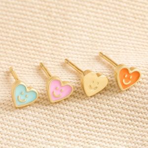 Earrings | Set of 4 Mismatched Heart Face Stud Earrings in Gold – Womens Earrings Earrings