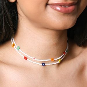 Necklaces | Colourful Daisy White Beaded Necklace – Womens Jewellery Necklaces