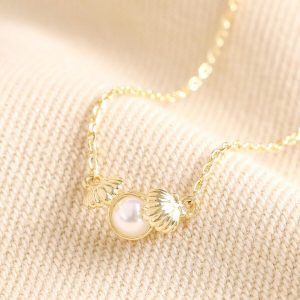 Necklaces | Estella Bartlett Pearl and Scallop Pendant Necklace in Gold – Womens Jewellery Necklaces