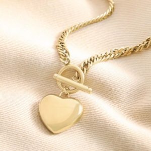 Necklaces | Gold Stainless Steel Chunky Toggle and Heart Pendant Necklace – Womens Jewellery Necklaces