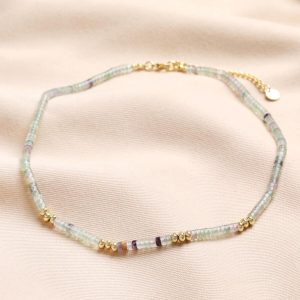 Necklaces | Green Semi-Precious Stone Heishi Beaded Necklace in Gold – Womens Jewellery Necklaces