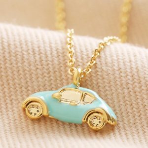 Necklaces | Mint Green Enamel Car Pendant Necklace in Gold – Womens Jewellery Necklaces