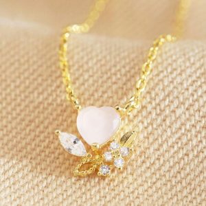 Necklaces | Pink Crystal Heart Pendant Necklace in Gold – Womens Jewellery Necklaces