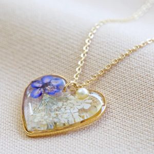 Necklaces | Pressed Flower Heart Pendant Necklace in Gold – Womens Jewellery Necklaces