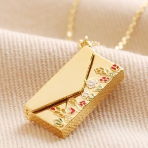 Necklaces | Wildflower Envelope Locket Pendant Necklace in Gold – Womens Jewellery Necklaces