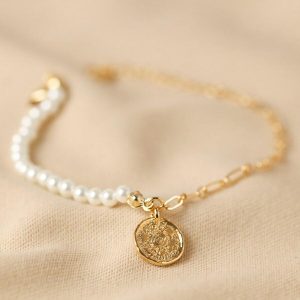 Bracelets | Talisman Charm Pearl and Chain Bracelet in Gold – Womens Bracelets Bracelets